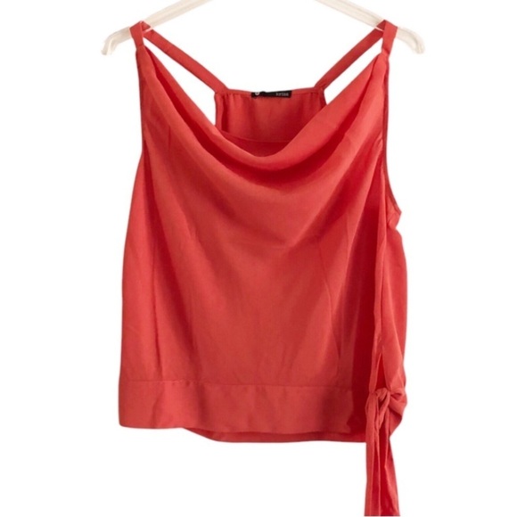 Krisa Draped Cowl Neck Tank Top With Side Tie Bow Orange Medium - Picture 10 of 10